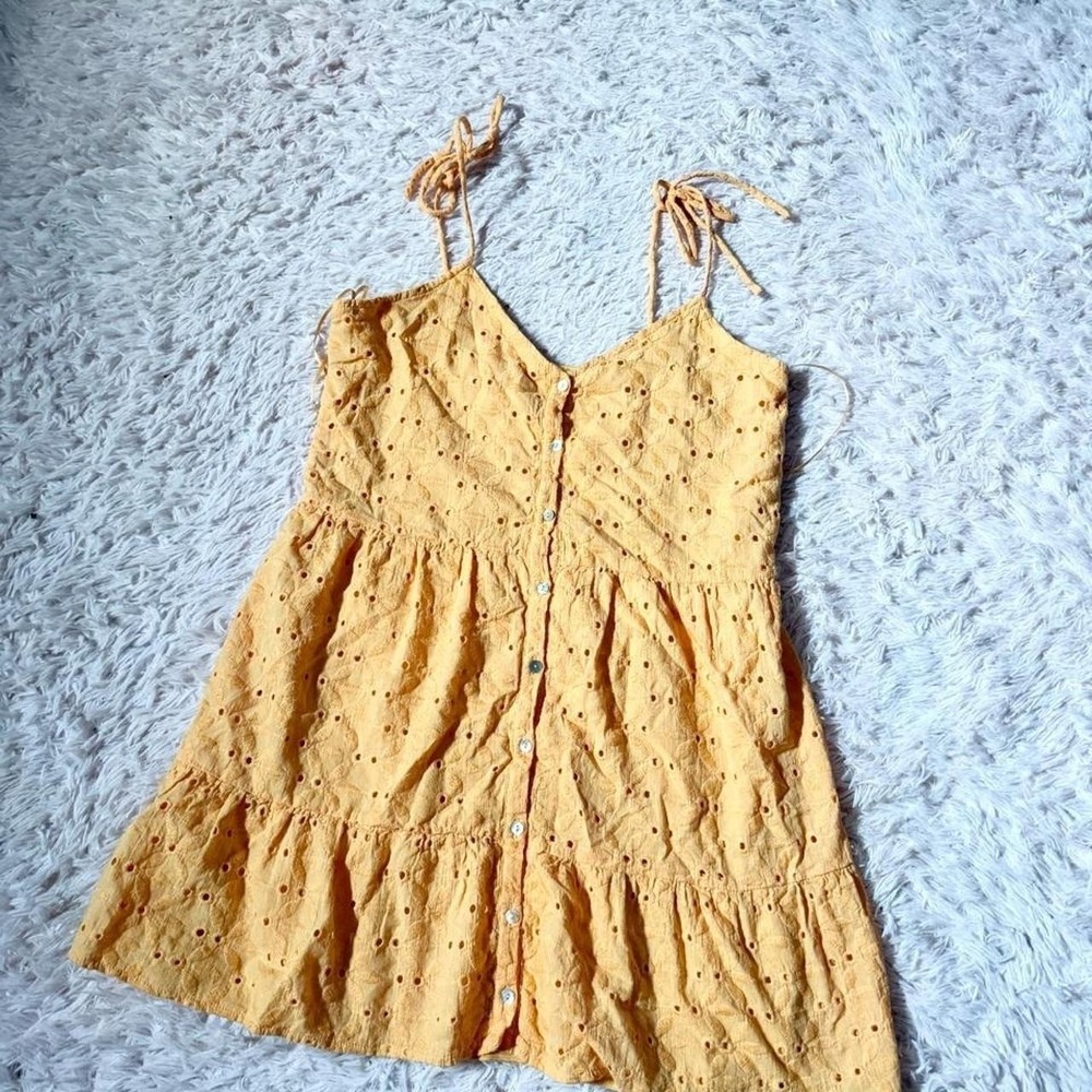 Orange Eyelet Embroidered Whimsical Prairie Tiered Cottage Core Dress Womens M